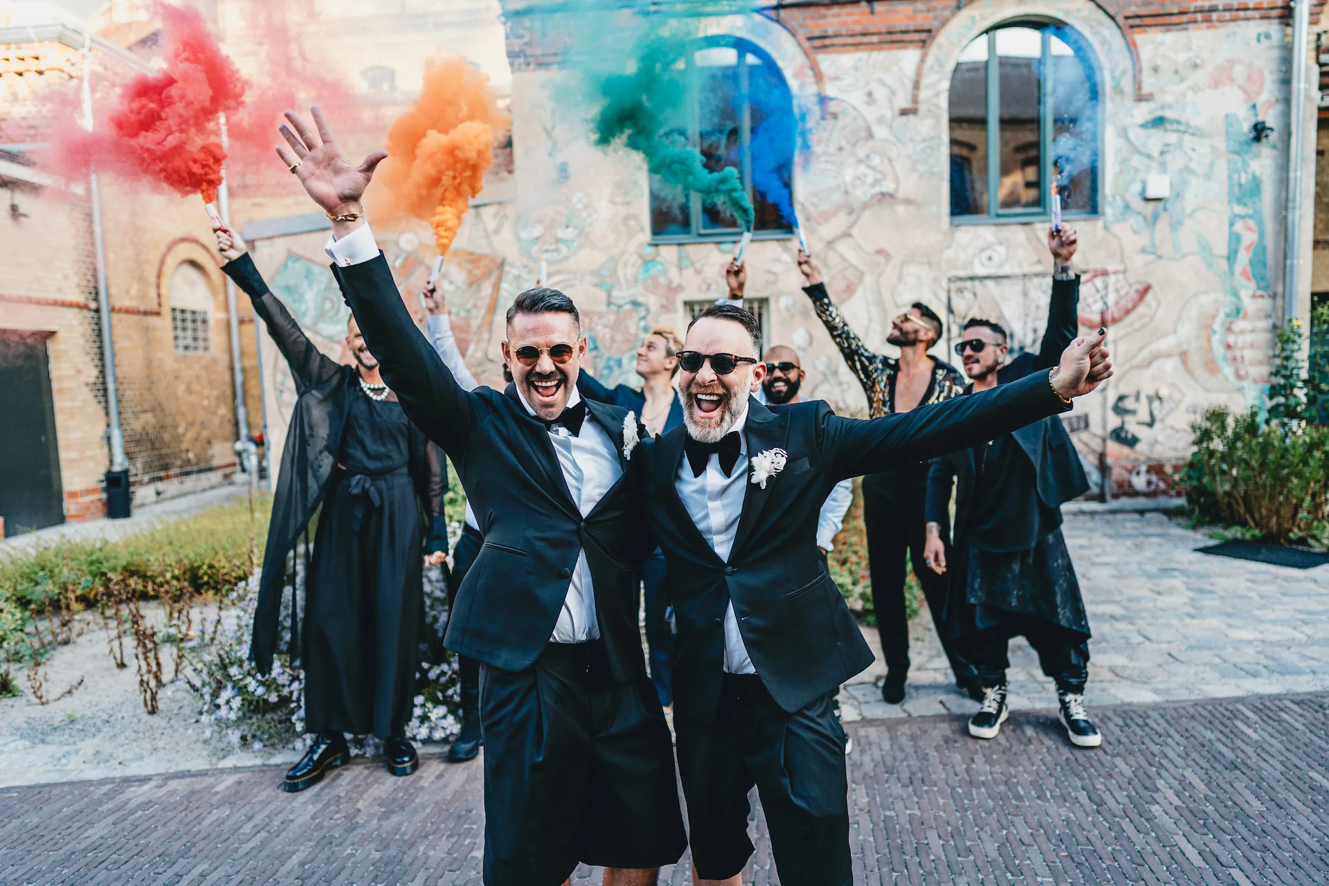 Couple portrait at Soho House Berlin same-sex wedding